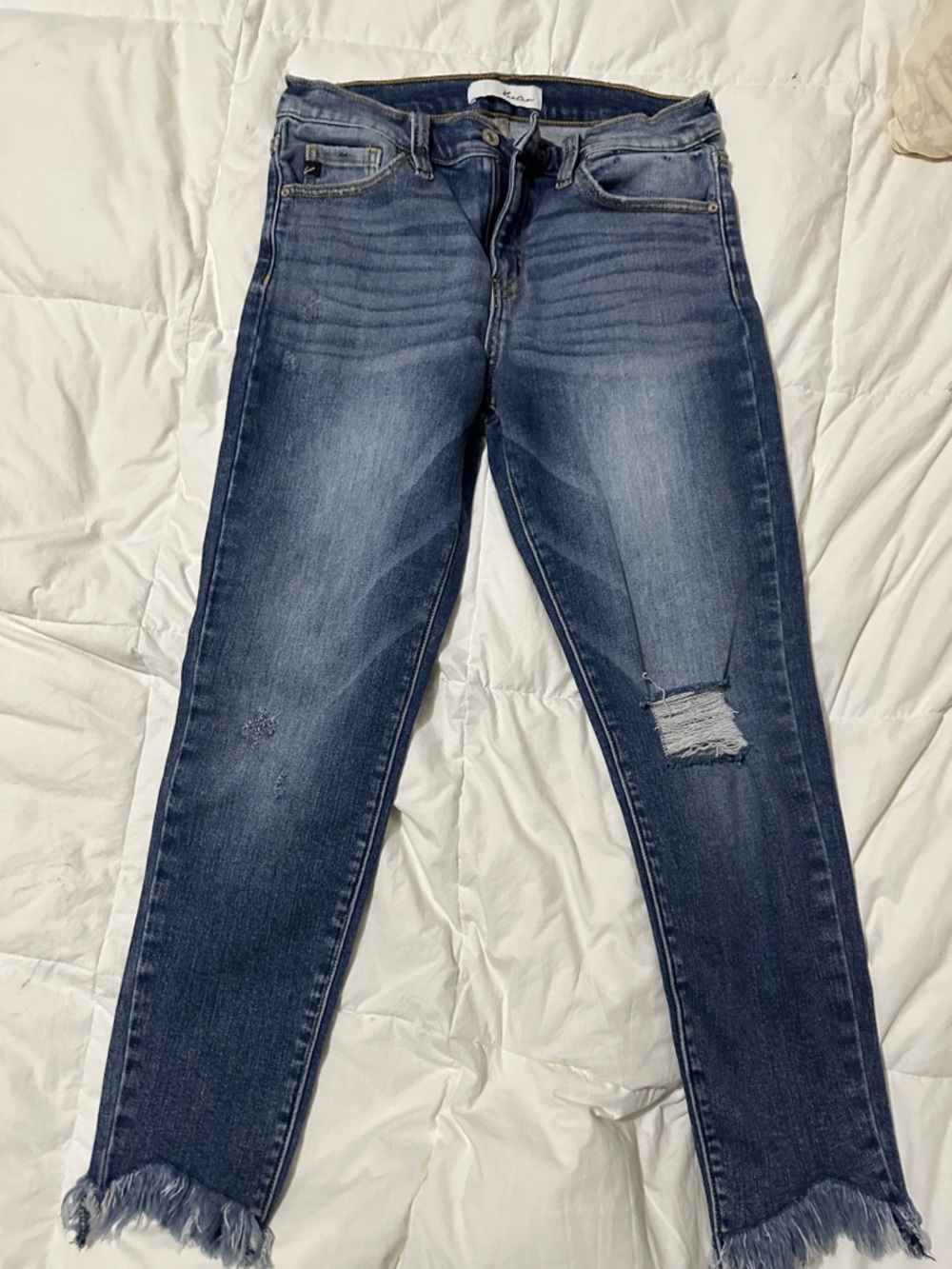 KanCan Distressed Dark Blue Skinny Jeans with Frayed Hem